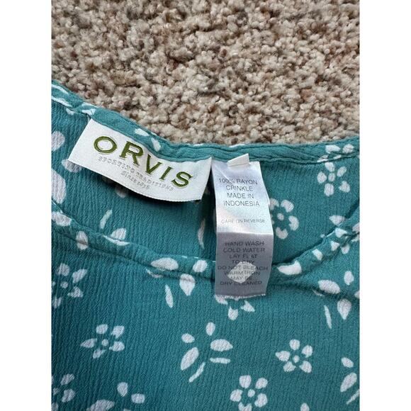 ORVIS Women's XL dress; lightweight & flowy; tie back; Green & white pattern - Picture 9 of 9